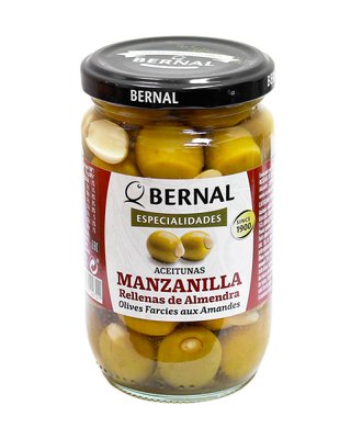 Оливки фаршировані мигдалем Bernal Gourmet Aceitunas Manzanilla Rellenas de Almendra, 300 г 102721 фото