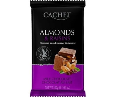 Молочний шоколад Cachet 35% какао Мигдаль та Ізюм 300г 1000011 фото