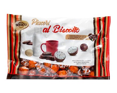 Цукерки шоколадні з молочним кремом та печивом Socado Piaceri al Biscotto 1 кг 111333 фото
