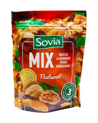 Микс грецкого ореха, миндаля, изюма и клюквы Sovia Mix Natural, 200 г 527539 фото