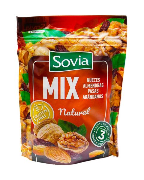 Мікс волоського горіха, мигдалю, родзинок та журавлин Sovia Mix Natural, 200 г 527539 фото