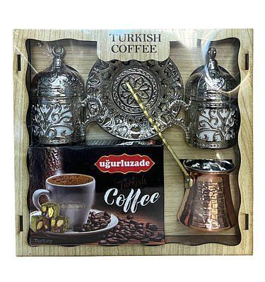 Набір для турецької кави Ugurluzade Turkish Coffee подарунковий джезва мідна 2 чашки з кришками 2 блюдця кава 780016 фото