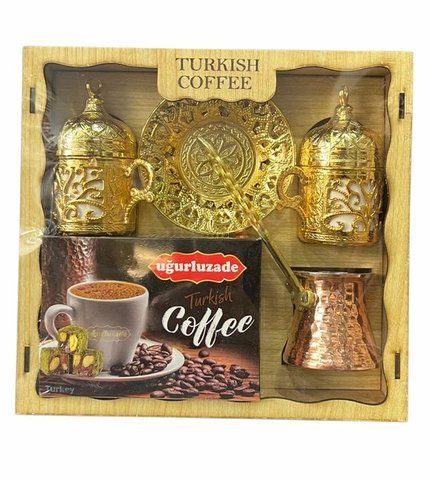 Набор для турецкого кофе Ugurluzade Turkish Coffee подарочный джезва медная 2 чашки с крышками 2 блюдца кофе 780015 фото