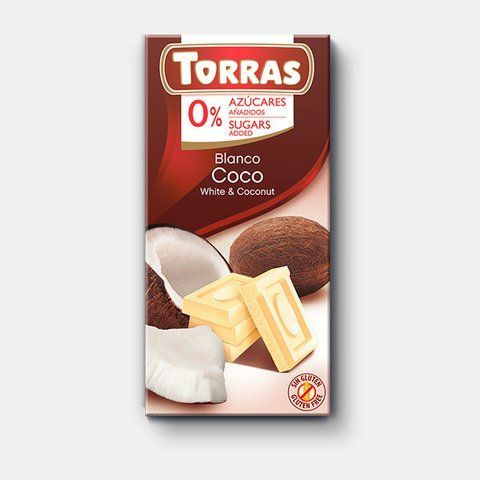 Білий шоколад з кокосом без цукру 529 Torras 75 г 752028 фото