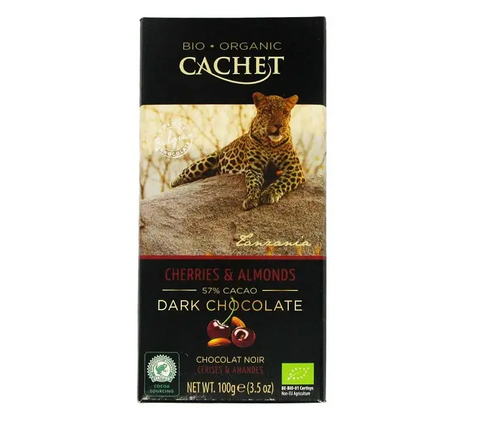 Шоколад чорний 57% Organic Cachet Almonds & Cherries 90 г 21366 фото