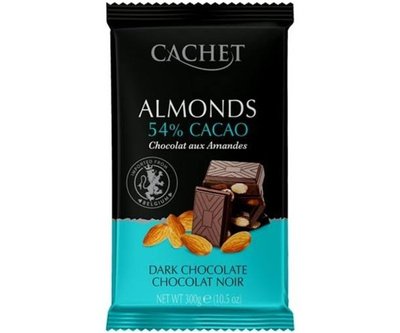Черный шоколад Cachet 54% какао Миндаль 300 г 1000010 фото