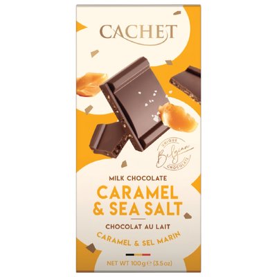 Бельгійський молочний шоколад Cachet 31% Caramel & Sea Salt 100г  21431 фото