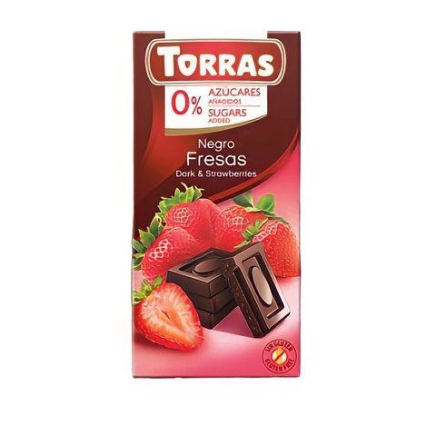 Шоколад чорний з полуницею без цукру 528 Torras 75 г 907156 фото