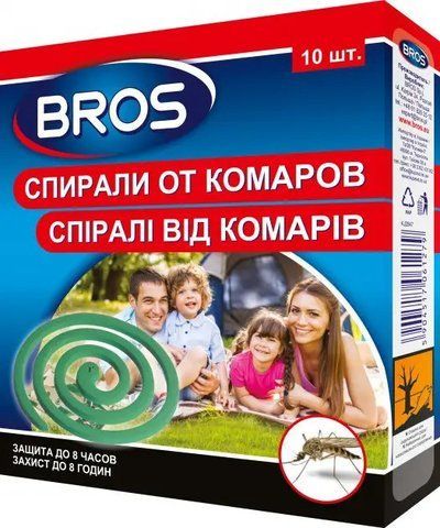 Спирали от комаров и мошек Bros 10 шт/100 г (до 8 часов защиты) 135780 фото